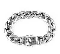 RZRPYFMM S925 Bracciale D'argento Vintage Intagliato, Bracciale D'argento Semplice A Catena Cubana Da Uomo,Argento,18cm~22cm