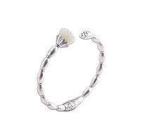 RZRPYFMM S925 Bracciale in Argento Con Sezione Di Radice Di Loto E Giada Bianca Hetian, Bracciale Moda Semplice,Argento,18cm~22cm