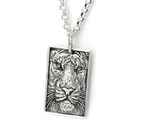 RZRPYFMM S925 Ciondolo A Testa Di Tigre Da Uomo in Argento Sterling, Collana Gotica Vintage in Corda Di Canapa Bagua,Argento,Pendant + Chain 50cm