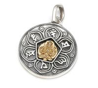 RZRPYFMM S925 Ciondolo Buddista Da Uomo in Argento Sterling, Collana Gotica Vintage in Corda Di Canapa Bagua,Argento,Pendant + Chain 50cm