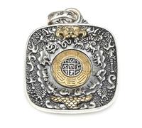 RZRPYFMM S925 Ciondolo Da Uomo in Argento Sterling A Nove Palazzi E Otto Trigrammi, Collana Gotica Vintage in Corda Di Canapa,Argento,Pendant + Chain 60cm