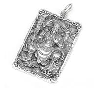 RZRPYFMM S999 Ciondolo Cinese Guan Yu Da Uomo in Argento Sterling, Collana Gotica Vintage in Corda Di Canapa Bagua,Argento,Pendant + Chain 50cm