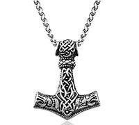 RZRPYFMM Viking Thors Hammer Collana in acciaio inox con ciondolo a forma di nodo celtico, da uomo e da donna, con doppia testa di lupo scandinava, BS chain 60, acciaio inox, Senza Gemstone