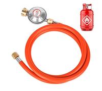 Rzspher Regolatore di pressione del gas, 50 mbar, tubo del gas, 150 cm, filettatura esterna, 1/4" -19 LH, regolatore di pressione a bassa pressione per barbecue per campeggio, picnic, barbecue