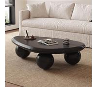 RZTPYS Tavolino da caffè moderno in legno Tavolini a forma di nuvola Tavolini irregolari per interni con 3 gambe sferiche per soggiorno e camera da letto,Black round leg a 39.4 inch