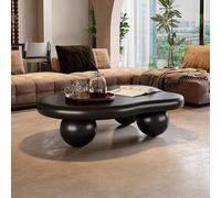 RZTPYS Tavolino da caffè moderno in legno Tavolini a forma di nuvola Tavolini irregolari per interni con 3 gambe sferiche per soggiorno e camera da letto,Black round leg b 47.2 inch