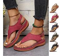 RZYW Donna Ortopediche Sandali Bohemia - Aperte Mare Ciabatte Tacco Basse Slip-On, Eleganti Infradito in Wine Red, 37