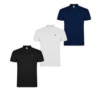 S&C - Polo Uomo Manica Corta 100% Cotone, Tinta Unita, Stile Casual, 3 Bottoni, Design Spagnolo, Tessuto Pique, Regular Fit, Consultare la Taglia, 3 Pz Nero Bianco E Marino, 3XL