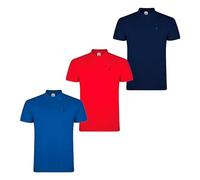 S&C - Polo Uomo Manica Corta 100% Cotone, Tinta Unita, Stile Casual, 3 Bottoni, Design Spagnolo, Tessuto Pique, Regular Fit, Consultare la Taglia, 3 Pz Blu Rosso E Marino, M