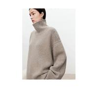 (S,camel)Turtleneck Pure Cashmere Sweater Female Loose And Thick Languid Lazy Wind Pullover Sweater Knitting Base Wool Sweater