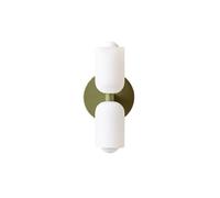 S-Cevada Applique Murale Moderna con Doppio Paralume Cilindrico in Vetro Bianco e Base Metallo Rotonda, Compatibile con Lampadina E14, Lampada da Parete per Camera da Letto, Soggiorno (Verde)
