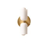 S-Cevada Applique Murale Moderna con Doppio Paralume Cilindrico in Vetro Bianco e Base Metallo Rotonda, Compatibile con Lampadina E14, Lampada da Parete per Camera da Letto, Soggiorno (Oro)