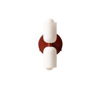 S-Cevada Applique Murale Moderna con Doppio Paralume Cilindrico in Vetro Bianco e Base Metallo Rotonda, Compatibile con Lampadina E14, Lampada da Parete per Camera da Letto, Soggiorno (Rosso)