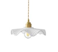 S-Cevada Lampada a Sospensione con Paralume in Ceramica Ondulata Bianca, Lampadario a soffitto da Bar Loft in Ottone Vintage E27 per Sala da pranzo Camera da letto