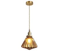 S-Cevada Lampada a sospensione industriale vintage con paralume in vetro diamantato, in ottone E27 loft, lampada a sospensione per sala da pranzo, isole cucina (Ambra)