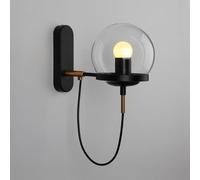 S-Cevada Lampada da parete moderna con paralume a globo in vetro trasparente, applique da parete in metallo E27 per camera da letto soggiorno corridoio ristorante (nero)