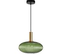 S-Cevada Lampadario a Sospensione con Paralume in Vetro Rigato, Lampada da Soffitto Moderna Retrò in Finitura Ottone, Illuminazione per Camera da letto Cucina Salon (30cm, Verde)