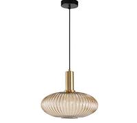 S-Cevada Lampadario a Sospensione con Paralume in Vetro Rigato, Lampada da Soffitto Moderna Retrò in Finitura Ottone, Illuminazione per Camera da letto Cucina Salon (30cm, Ambra)