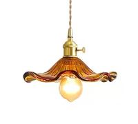 S-Cevada Lampadario a sospensione con vetro a forma di foglia di loto, industriale, vintage, E27, lampada a sospensione, casa colonica, sala da pranzo, cucina, lampadario (Ambra)