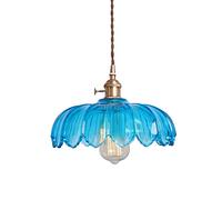 S-Cevada Lampadario a sospensione in cristallo di loto Lampada a sospensione a soffitto con paralume in vetro vintage industriale E27 Finitura in ottone a 1 luce (Blu)