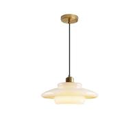 S-Cevada Lampadario a Sospensione Vintage in Vetro Bianco 32cm Lampadario a Sospensione Moderno Sferico con Portalampada in Metallo Dorato per Isola Cucina Sala da Pranzo Camera da Letto (32cm)