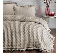 S&G Home Quilt Double Face Tinta Unita con doppio Frill Lyon - Naturale, Matrimoniale
