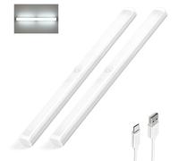 S.I.C Luce notturna LED; Ricaricabile USB; Sensore di Movimento; Striscia Magnetica e Adesiva; per Armadio, Sottopensile, Scale, Corridoi, Cucina (32cm*2, Luce Bianca Fredda)