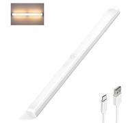 S.I.C Luce notturna LED; Ricaricabile USB; Sensore di Movimento; Striscia Magnetica e Adesiva; per Armadio, Sottopensile, Scale, Corridoi, Cucina (32cm, Luce Bianca Calda)