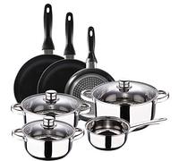 S.Ignacio Cassel - Batteria 7 pezzi e set 3 padelle Ø16/Ø20/Ø24 cm nero, alluminio pressato, antiaderente, induzione