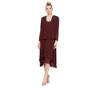 S.L. Fashions Abito con Giacca a Strati in Chiffon Impreziosito Vestito per Occasioni Speciali, Fico, 46 Donna