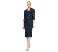 S.L. Fashions Abito da Donna per Madre della Sposa in Pizzo con Paillettes e Giacca con Maniche Illusione (Taglie Forti) Abito per Occasioni Speciali (Confezione da 2), Marina Militare, 48