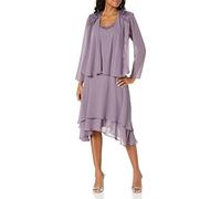 S.L. Fashions Abito in Chiffon Decorato con Giacche a Grado Vestito per Occasioni Speciali, Orchidea Icy, 52 Donna