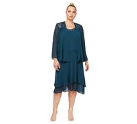 S.L. Fashions Mother of The Bride Dress with Embellished Neckline & Shoulder, Wedding Guest Vestito per Occasioni Speciali, Verde Foglia di tè, 52 più Donna