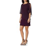 S.L. Fashions Women's Chiffon Capelet Dress with Beading (Missy And Petite), Aubergine, 14P