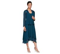 S.L. Fashions Women's Mother of The Bride Dress with Embellished Neckline & Shoulder, Wedding Guest (Petite And Regular Sizes), Mid Teal, 6P
