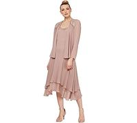 S.L. Fashions Women's Mother of The Bride Dress with Embellished Neckline & Shoulder, Wedding Guest (Petite And Regular Sizes), Cashmere, 8P