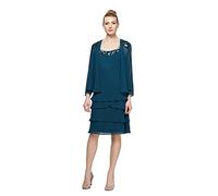 S.L. Fashions Women's Mother of The Bride Jacket Dress with Sequined Cut out Shoulder Regular Sizes, Midteal, 8 Petite