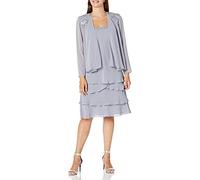 S.L. Fashions Women's Mother of The Bride Tiered Jacket Dress with Shoulder Embellishment (Petite And Regular Sizes), Concrete, 14P
