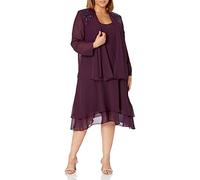 S.L. Fashions Women's Plus Size Embellished Tiered Mother of The Bride Gown with Jacket, Wedding Guest, Formal Event Dress, Deep Plum, 24W
