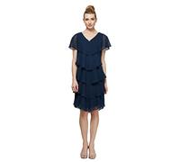 S.L. Fashions Women's Short Sleeve Tiered Chiffon Cocktail Dress, Wedding Guest Gown (Petite And Regular Sizes), New Navy, 10