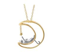 S.Leaf Collana per gatti Regali per gatti Donne Amanti Gatto Regali commemorativi per la perdita di gatto Gioielli per gatti Regali per signora Gatto Argento Sterling Cat Luna Collana, Small, Argento