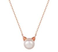 S.Leaf Collane a forma di gatto da donna, regalo per amanti dei gatti, da donna, regalo per amanti dei gatti, in argento, con ciondolo a forma di gatto con perle coltivate d'acqua dolce, collana con