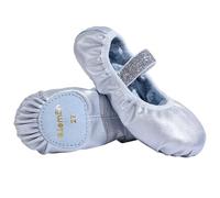 s.Lemon Pelle Scarpette da Danza Classica Diviso Suola Ginnastica Ballo Scarpe Mezzepunte Argento (38 EU)