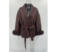 S M L Cruelty-Free Fox Pelliccia Lana Cappotto Corto Elegante Doppio Lato Moda