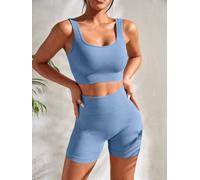 S M L senza Cuciture a Coste Yoga Set Corto Maglia E Vita Alta Shorts per Donne