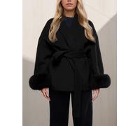 S M L Simil Fox Pelliccia Lana Cappotto Giacca Corta Manica Lunga Ufficio Donna