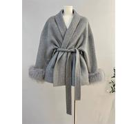 S M L Simil Fox Pelliccia Lana Cappotto Giacca Corta Manica Lunga Ufficio Donna