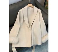 S M L Simil Fox Pelliccia Lana Cappotto Giacca Corta Manica Lunga Ufficio Donna