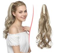 S-noilite Coda Cavallo con Pinza 45cm Ricci Ondulati Mossi Naturali Capelli Sintetici Posticci Extension Coda di Cavallo per Donna,Biondo Cenere mix Biondo Decolorato