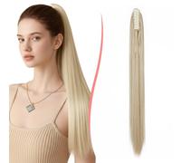 S-noilite Coda Cavallo con Pinza 60cm Lisci Naturali Capelli Sintetici Posticci Extension Coda di Cavallo per Donna,Biondo Cenere mix Biondo Decolorato